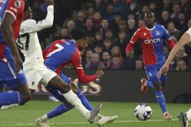 Crystal Palace's Michael Olise (centre) scored a brace in the 4-0 win over Manchester United. (AP PHOTO)